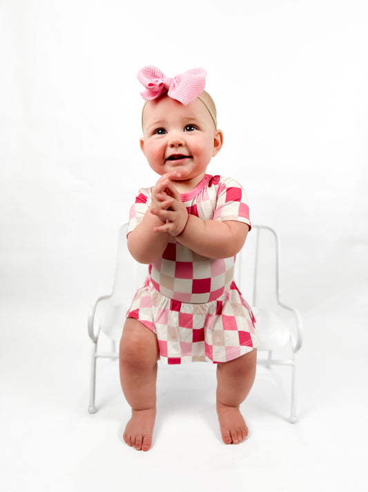 DREAMY PINK CHECKERS DREAM BODYSUIT DRESS