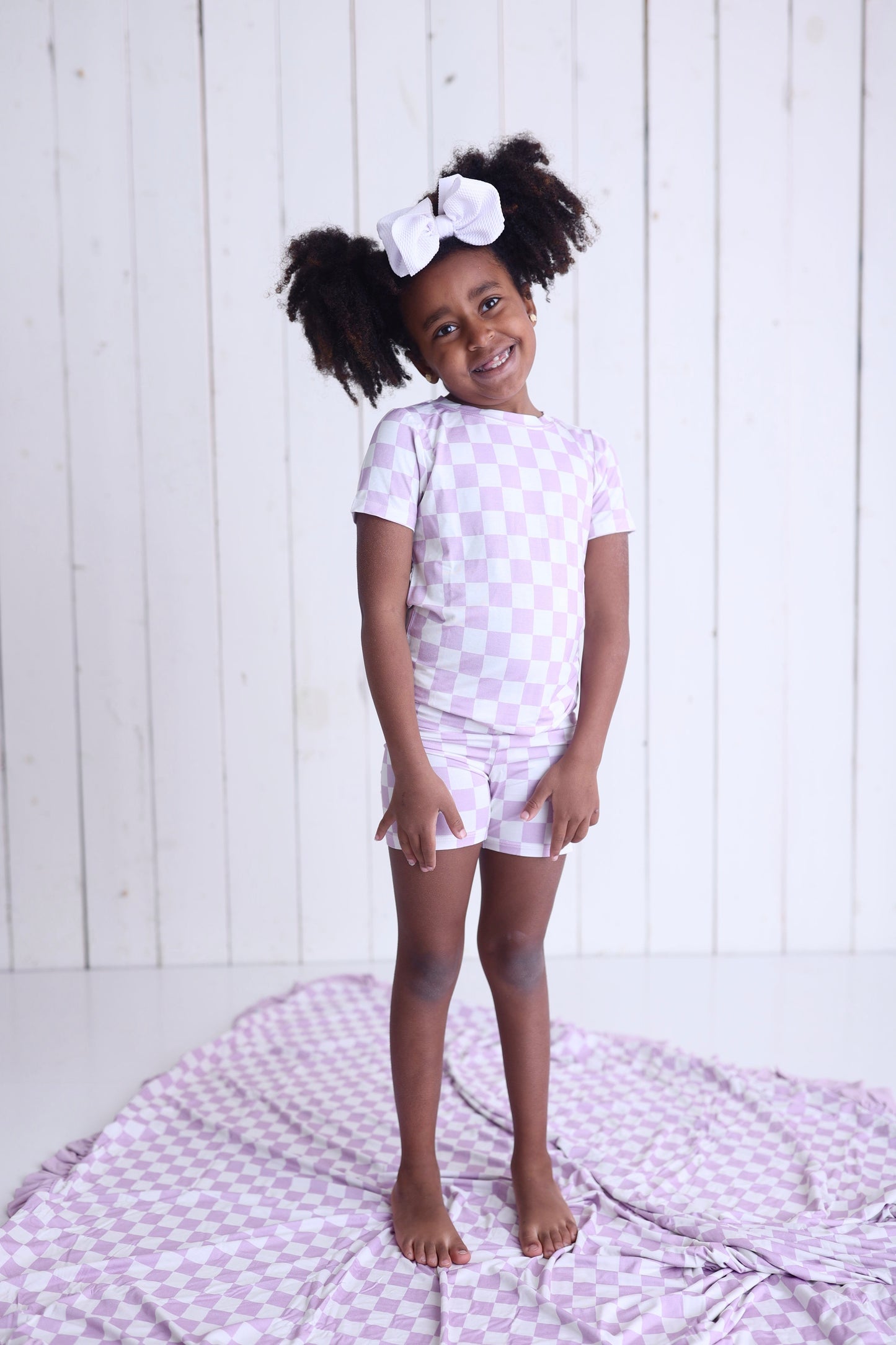 PERIWINKLE CHECKERS DREAM SHORT SET