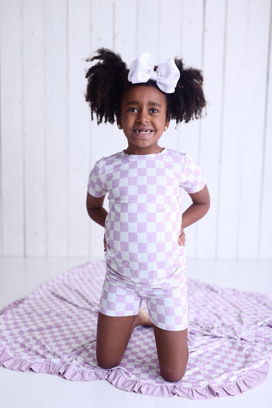 PERIWINKLE CHECKERS DREAM SHORT SET