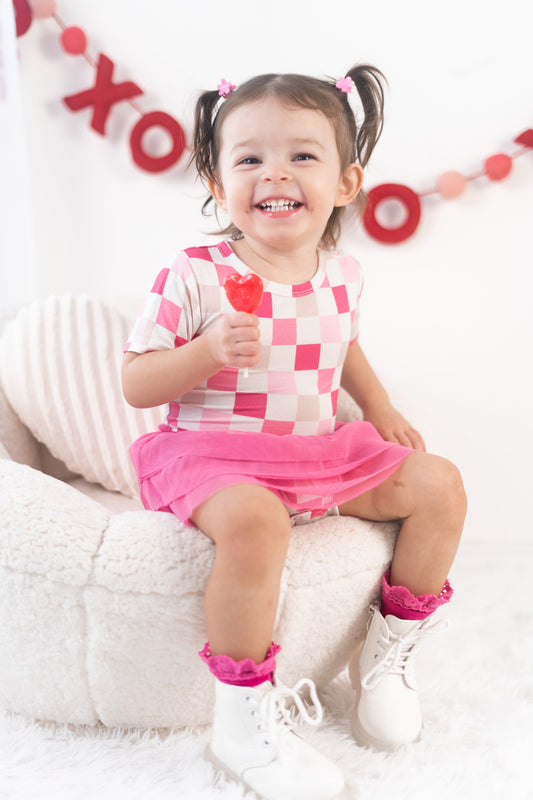 DREAMY PINK CHECKERS DREAM TUTU BODYSUIT DRESS