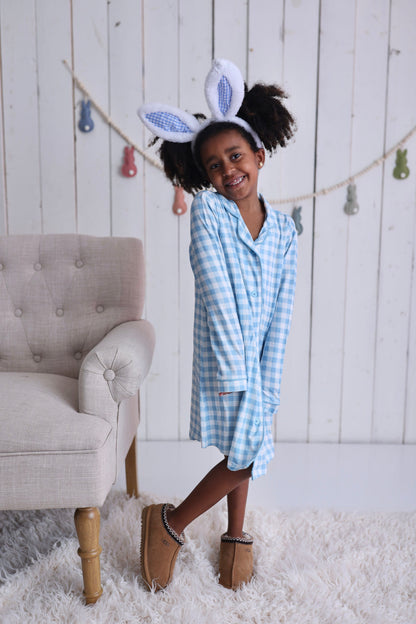 SKY BLUE GINGHAM GIRL'S DREAM GOWN