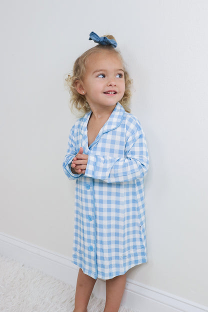 SKY BLUE GINGHAM GIRL'S DREAM GOWN