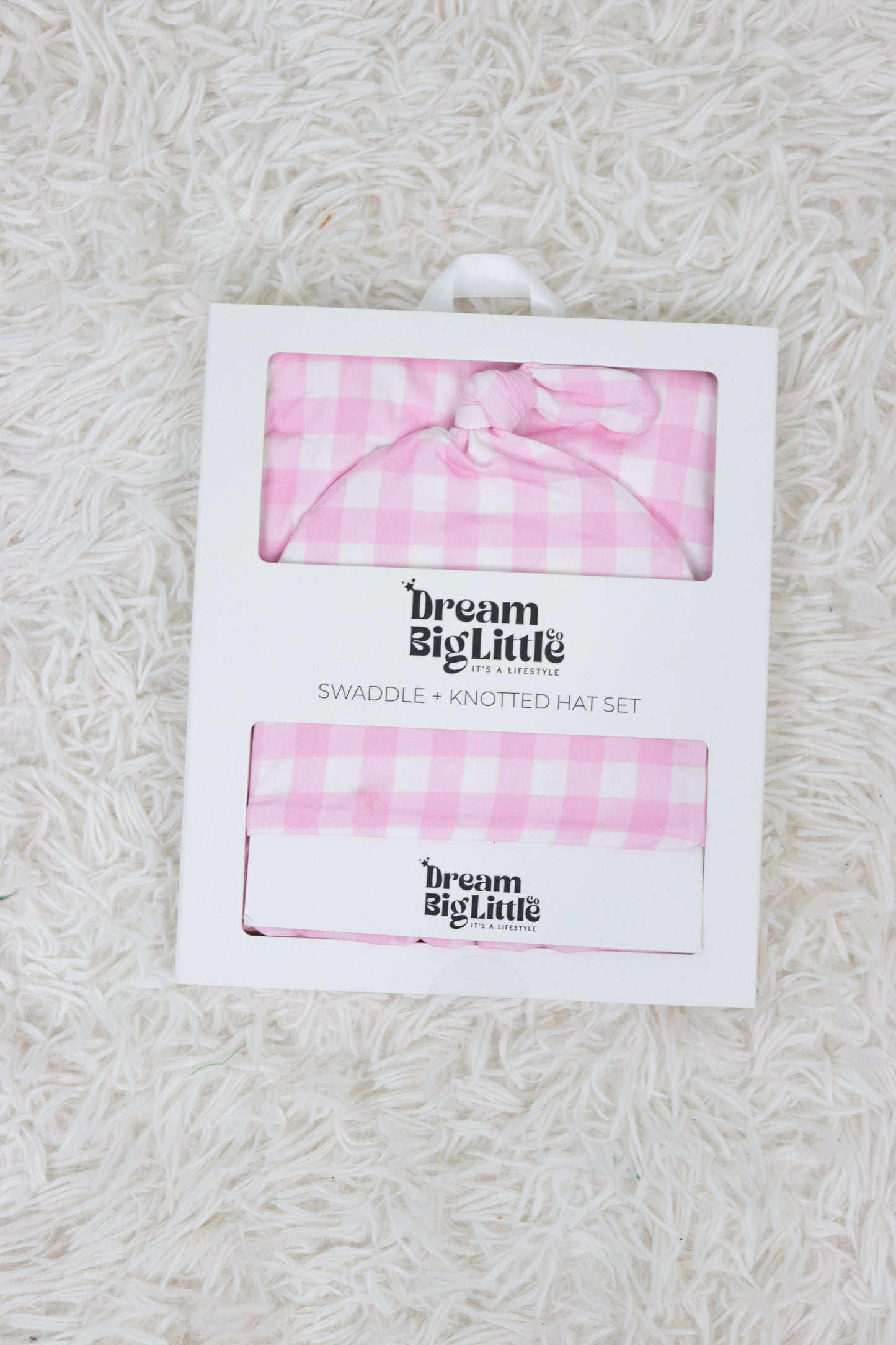 TAFFY PINK GINGHAM DREAM SWADDLE & BEANIE