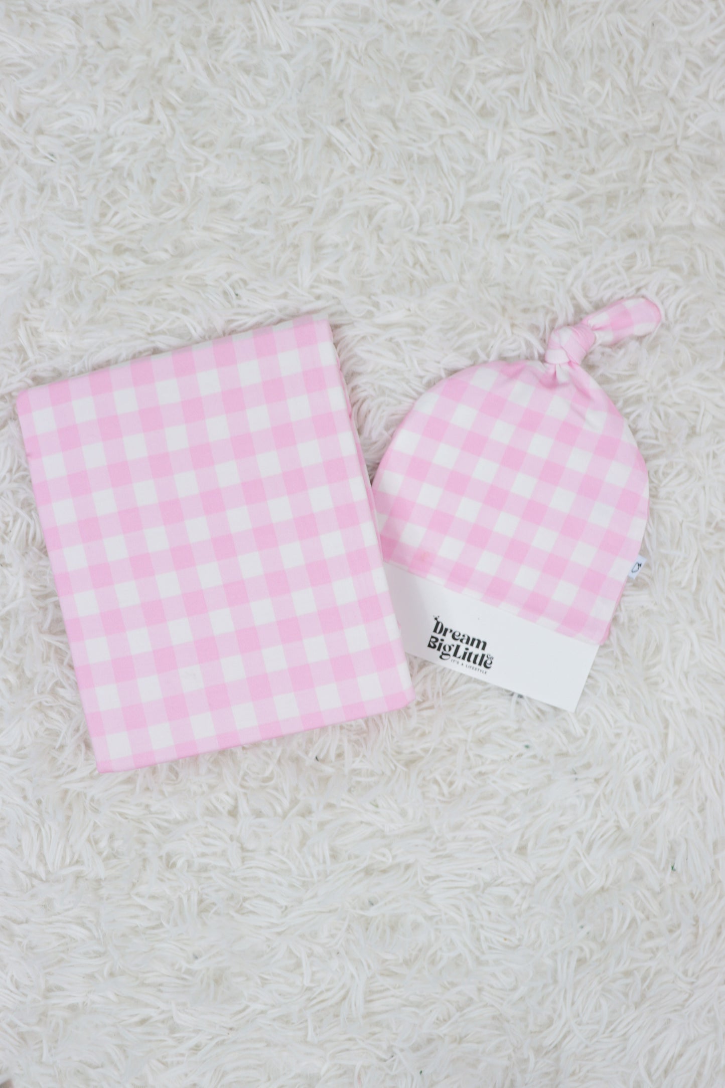 TAFFY PINK GINGHAM DREAM SWADDLE & BEANIE