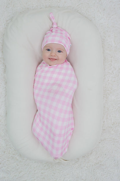 TAFFY PINK GINGHAM DREAM SWADDLE & BEANIE