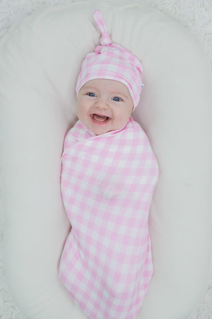 TAFFY PINK GINGHAM DREAM SWADDLE & BEANIE