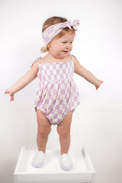 PERIWINKLE CHECKERS DREAM BUBBLE ROMPER