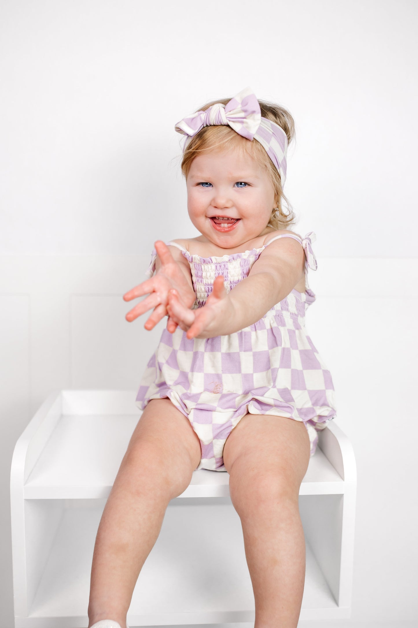 PERIWINKLE CHECKERS DREAM BUBBLE ROMPER