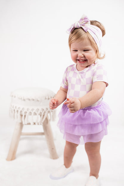 PERIWINKLE CHECKERS DREAM TUTU BODYSUIT DRESS