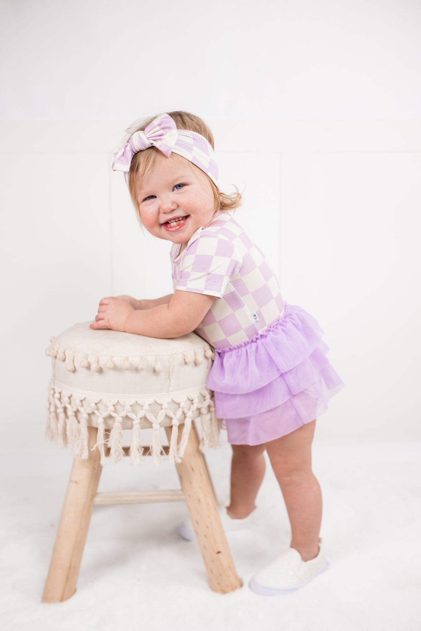 PERIWINKLE CHECKERS DREAM TUTU BODYSUIT DRESS