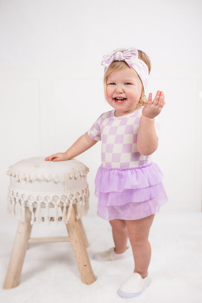 PERIWINKLE CHECKERS DREAM TUTU BODYSUIT DRESS