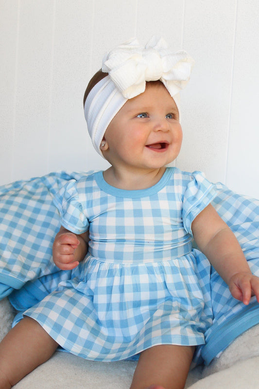 SKY BLUE GINGHAM DREAM BODYSUIT DRESS