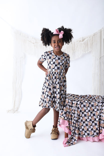 SMILEY CUP OF CHECKERS DREAM RUFFLE DRESS