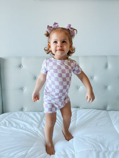 PERIWINKLE CHECKERS DREAM SHORT SET