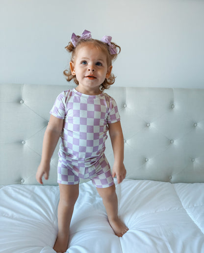 PERIWINKLE CHECKERS DREAM SHORT SET