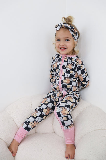 SMILEY CUP OF CHECKERS DREAM ROMPER