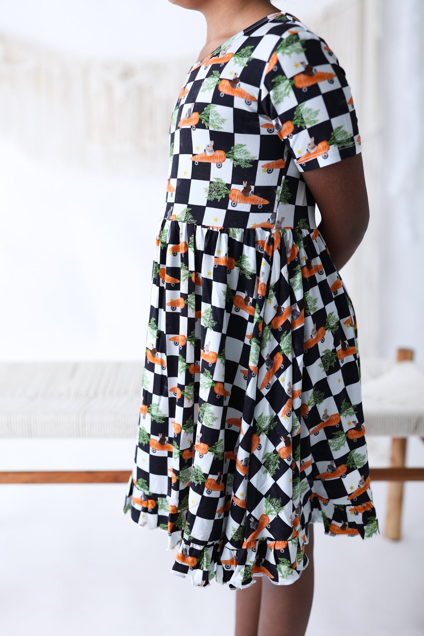 RACING CARROT CHECKERS DREAM RUFFLE DRESS