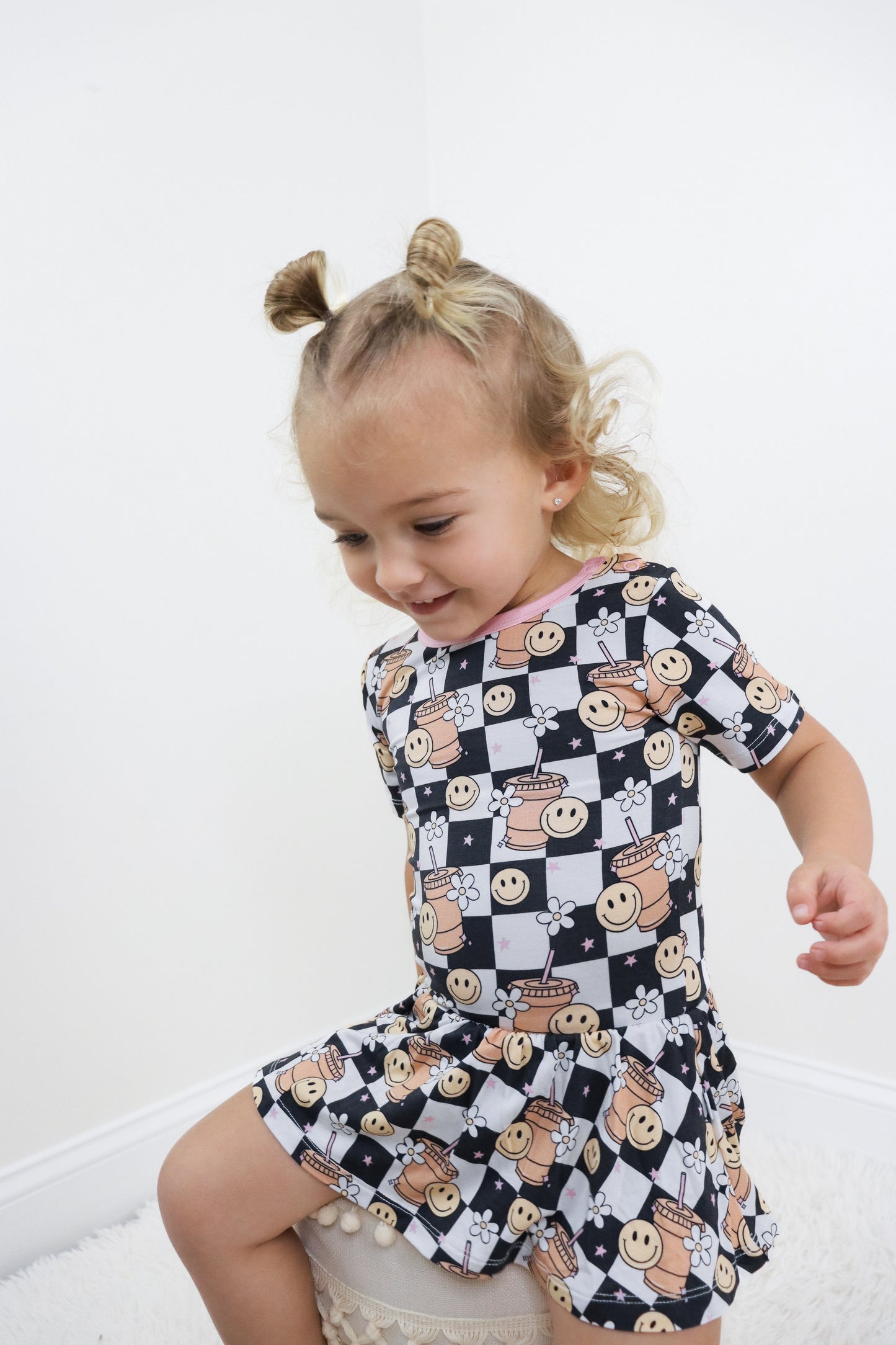 SMILEY CUP OF CHECKERS DREAM BODYSUIT DRESS