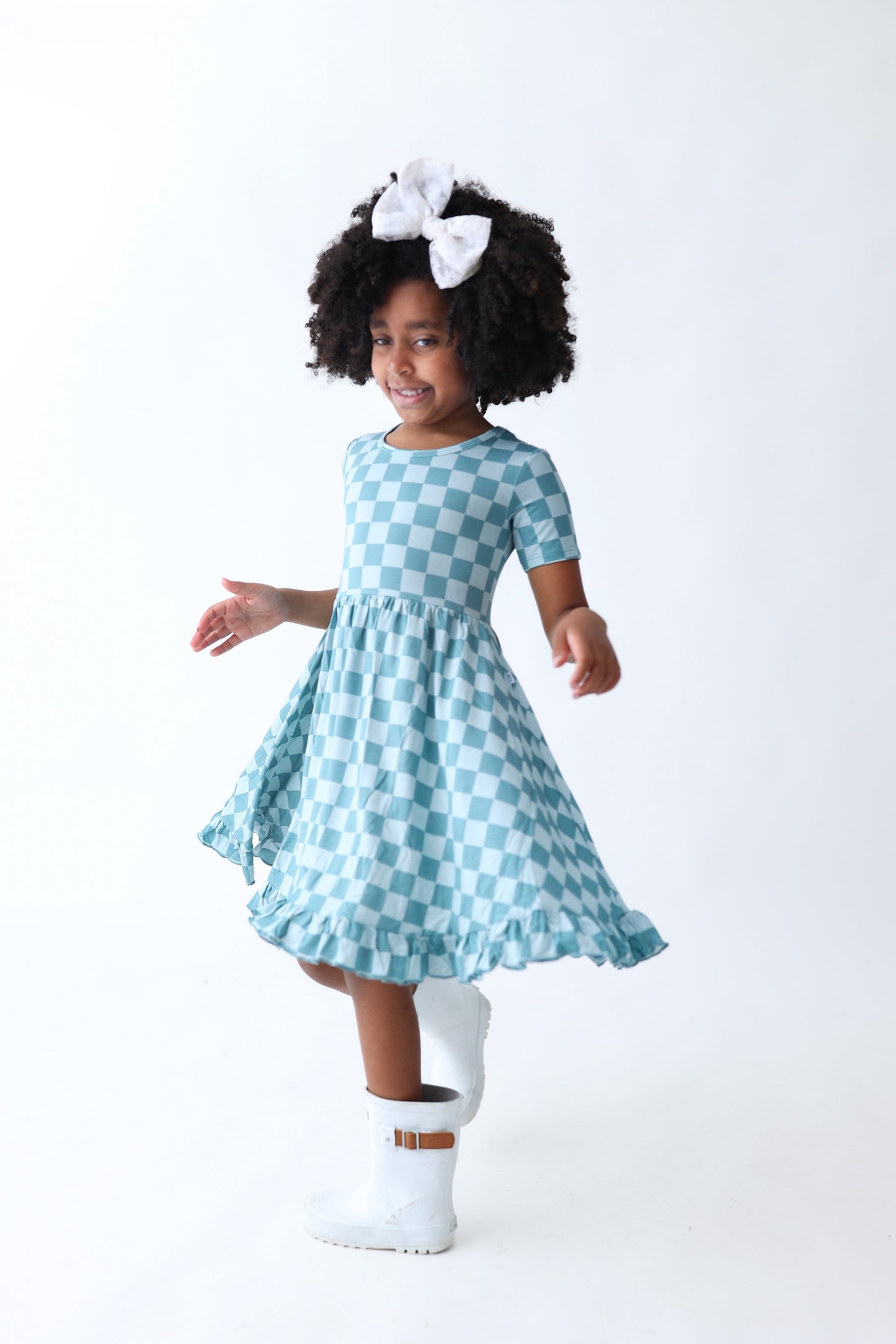 STORMY CHECKERS DREAM RUFFLE DRESS