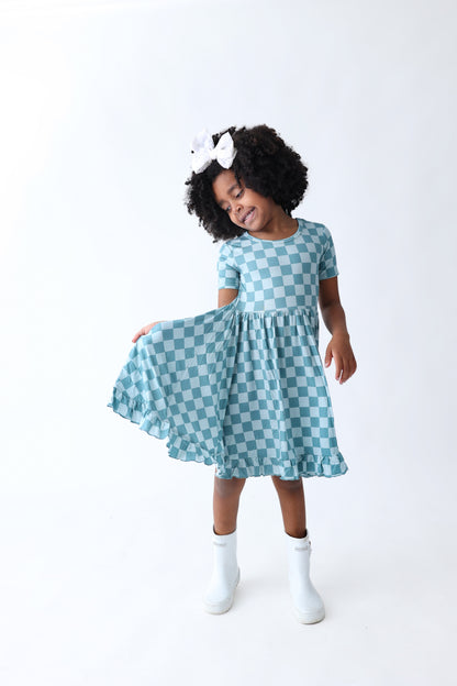 STORMY CHECKERS DREAM RUFFLE DRESS