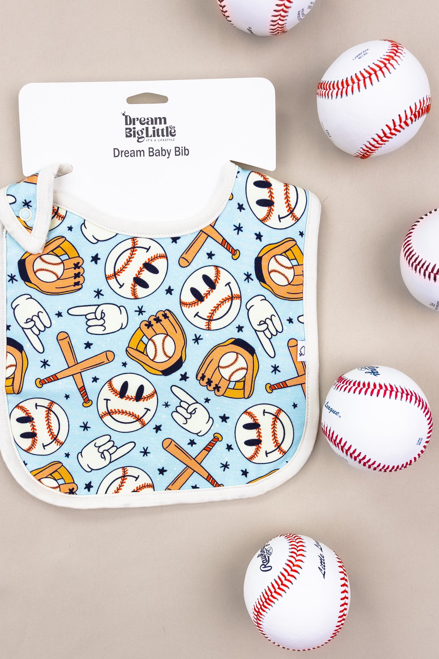 BASEBALL SMILEY DREAM BABY BIB