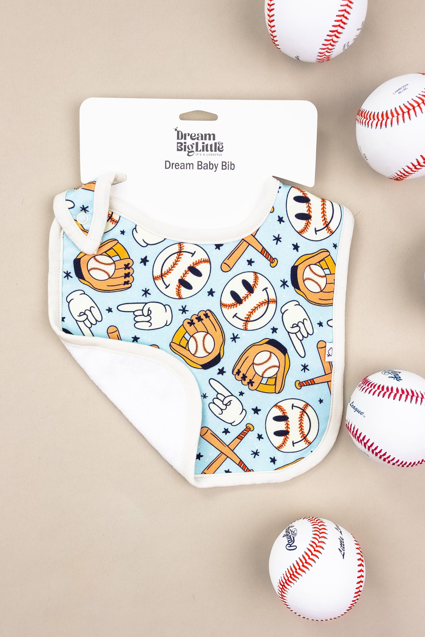 BASEBALL SMILEY DREAM BABY BIB