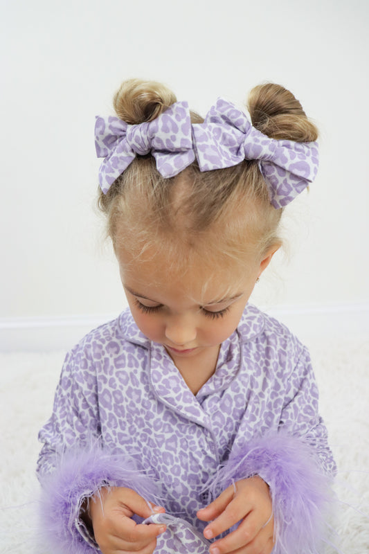 LAVENDER LEOPARD DREAM BOW HAIR CLIPS