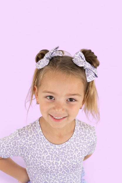 LAVENDER LEOPARD DREAM BOW HAIR CLIPS