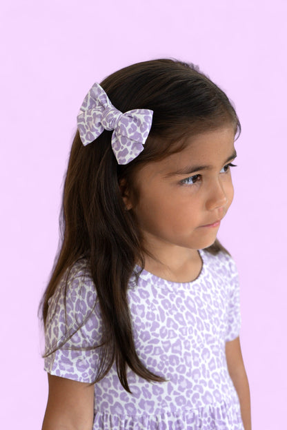 LAVENDER LEOPARD DREAM BOW HAIR CLIPS