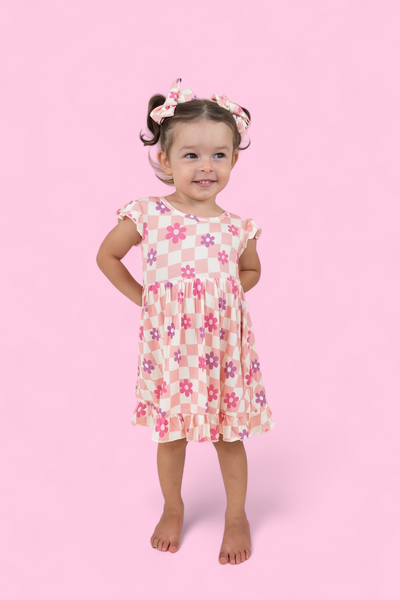 WAVY DAISY CHECKERS DREAM RUFFLE DRESS