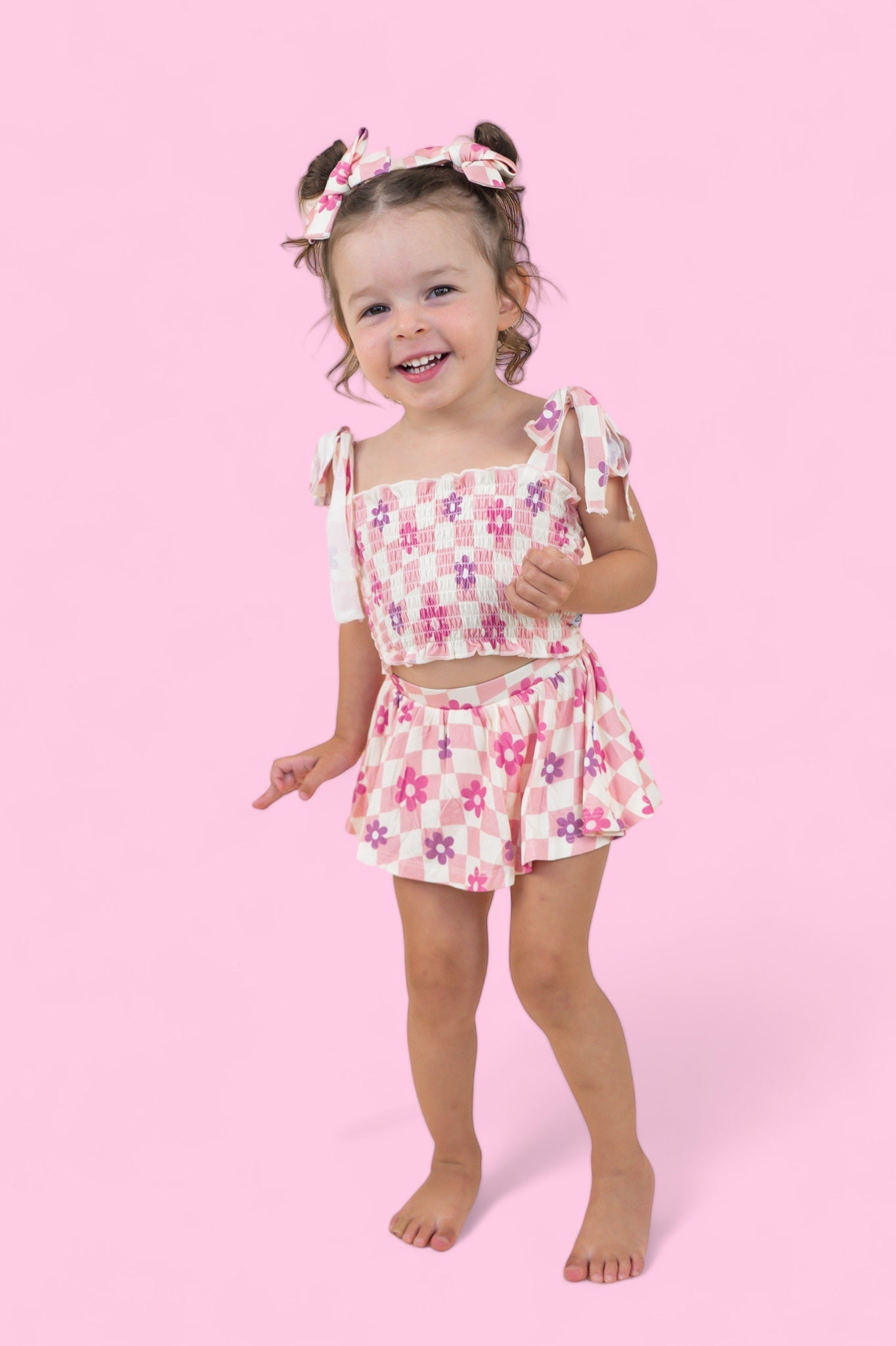 WAVY DAISY CHECKERS DREAM SMOCKED SKORT SET