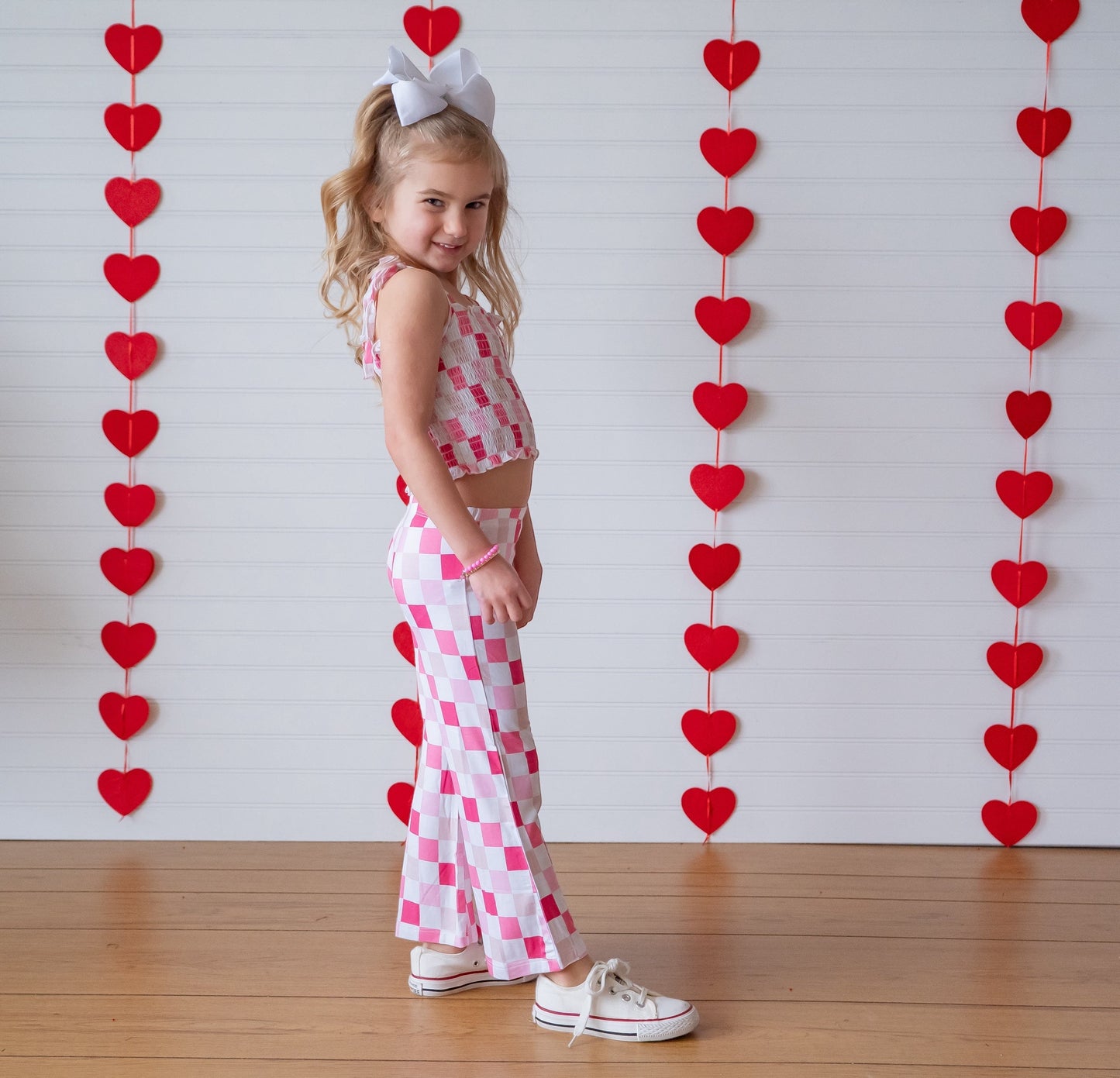 DREAMY PINK CHECKERS DREAM SMOCKED FLARE SET