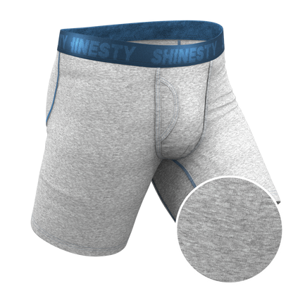 The Physical Education | Heather Grey and Blue Long Leg Ball Hammock® Pouch Underwear With Fly