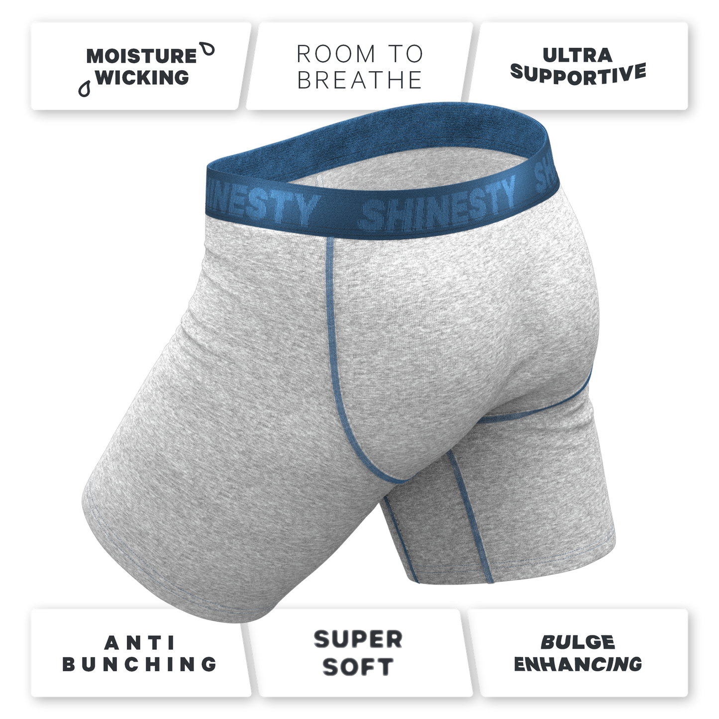 The Physical Education | Heather Grey and Blue Long Leg Ball Hammock® Pouch Underwear With Fly