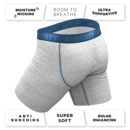 The Physical Education | Heather Grey and Blue Long Leg Ball Hammock® Pouch Underwear With Fly