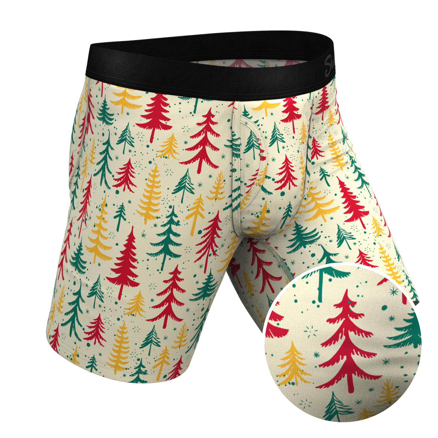 The Pine Tree Playboy | Retro Christmas Trees Long Leg Ball Hammock® Pouch Underwear With Fly