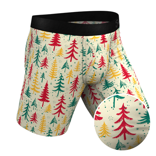 The Pine Tree Playboy | Retro Christmas Trees Long Leg Ball Hammock® Pouch Underwear With Fly