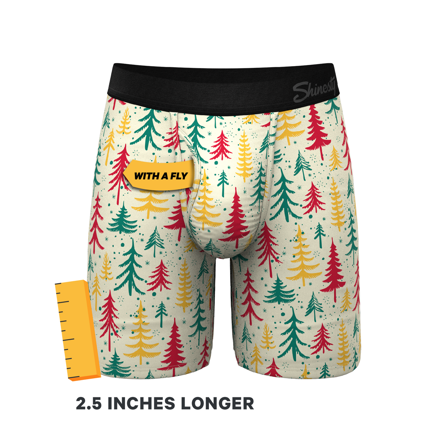 The Pine Tree Playboy | Retro Christmas Trees Long Leg Ball Hammock® Pouch Underwear With Fly