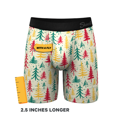 The Pine Tree Playboy | Retro Christmas Trees Long Leg Ball Hammock® Pouch Underwear With Fly