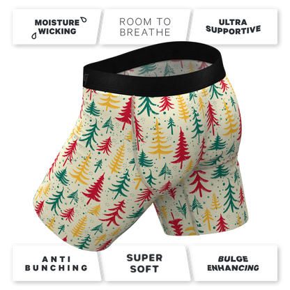 The Pine Tree Playboy | Retro Christmas Trees Long Leg Ball Hammock® Pouch Underwear With Fly