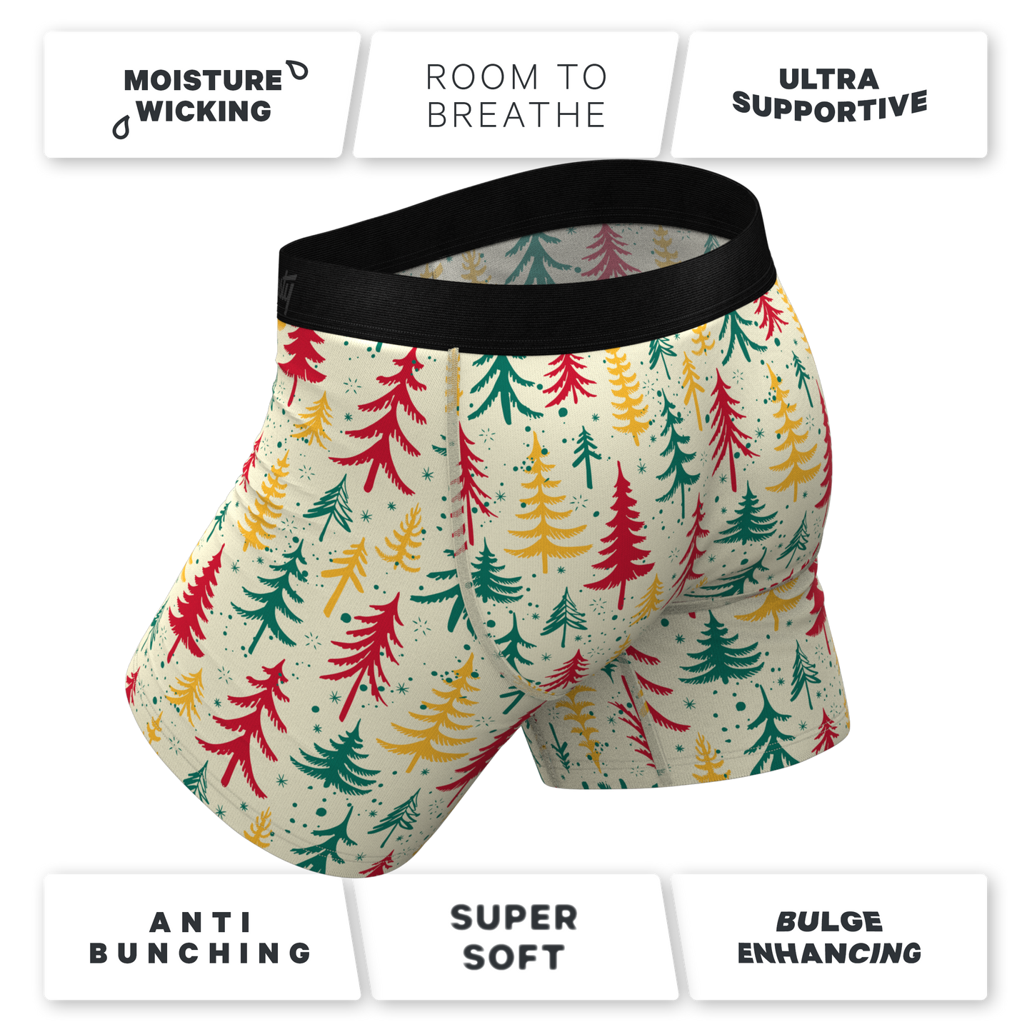 The Pine Tree Playboy | Retro Christmas Trees Ball Hammock® Pouch Underwear With Fly