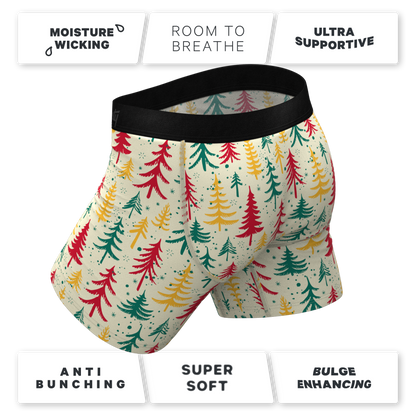 The Pine Tree Playboy | Retro Christmas Trees Ball Hammock® Pouch Underwear With Fly