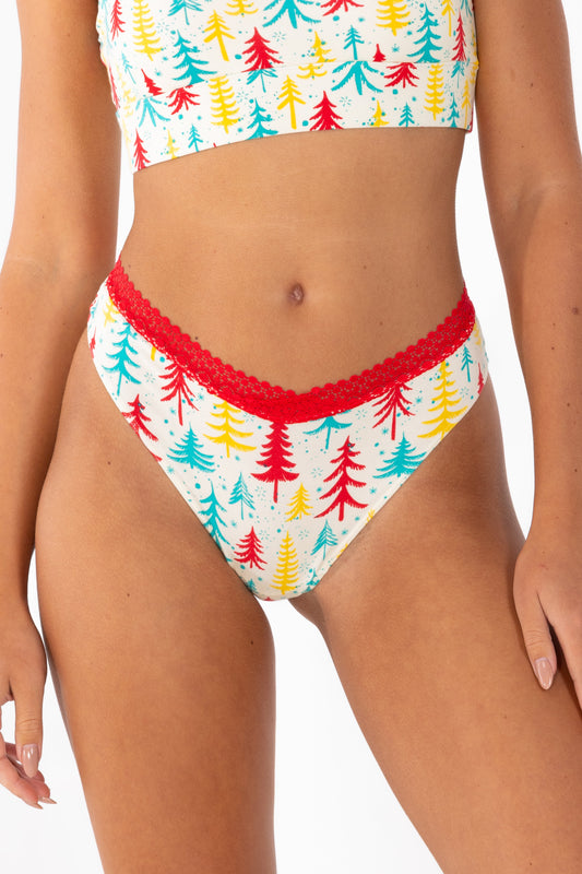 The Pine Tree Playgirl | Retro Christmas Trees Lace Trim Cheeky Panty