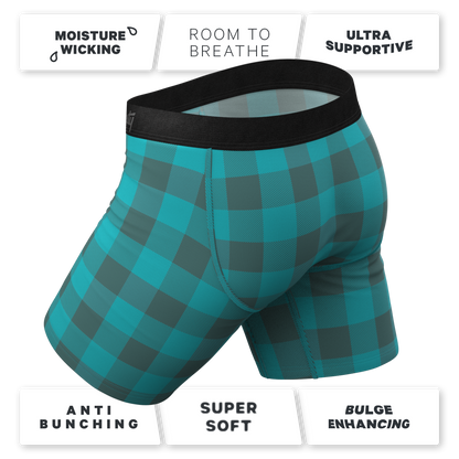 The Plaid And Simple | Green Buffalo Check Long Leg Ball Hammock® Pouch Boxers With Fly