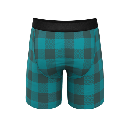 The Plaid And Simple | Green Buffalo Check Long Leg Ball Hammock® Pouch Boxers With Fly