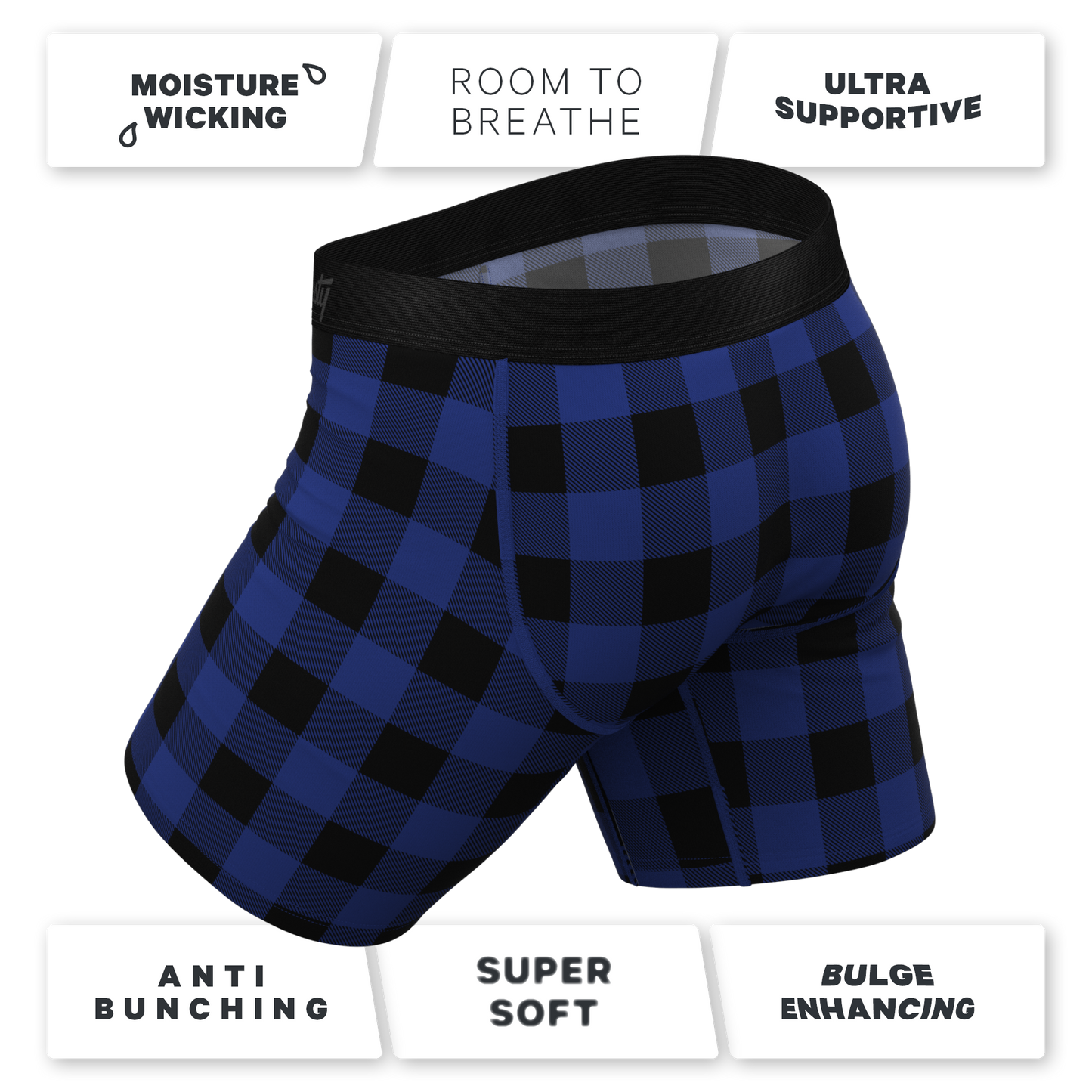 The Precious Plums | Blue Plaid Long Leg Ball Hammock® Pouch Underwear With Fly