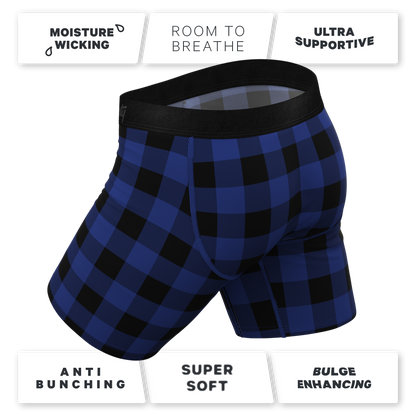 The Precious Plums | Blue Plaid Long Leg Ball Hammock® Pouch Underwear With Fly