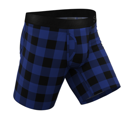 The Precious Plums | Blue Plaid Long Leg Ball Hammock® Pouch Underwear With Fly