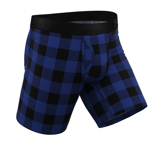 The Precious Plums | Blue Plaid Long Leg Ball Hammock® Pouch Underwear With Fly