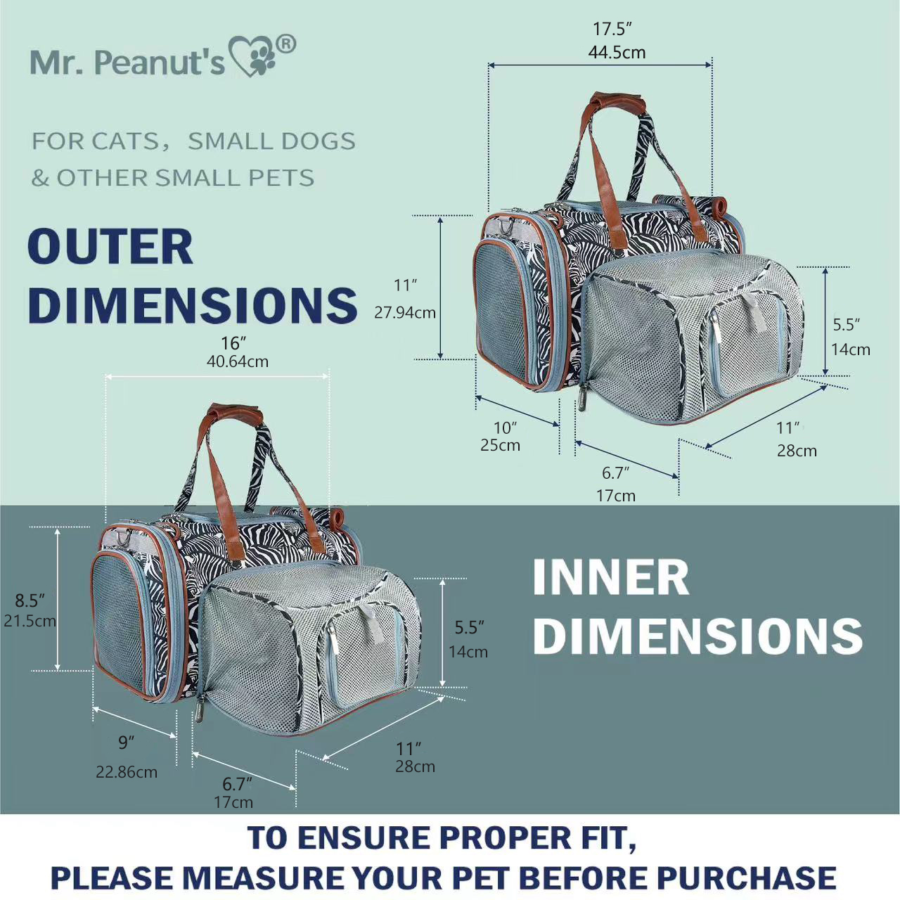 Mr. Peanut's Gold Series Standard Size Airline Compliant Expandable Pet Carrier - Prints Edition